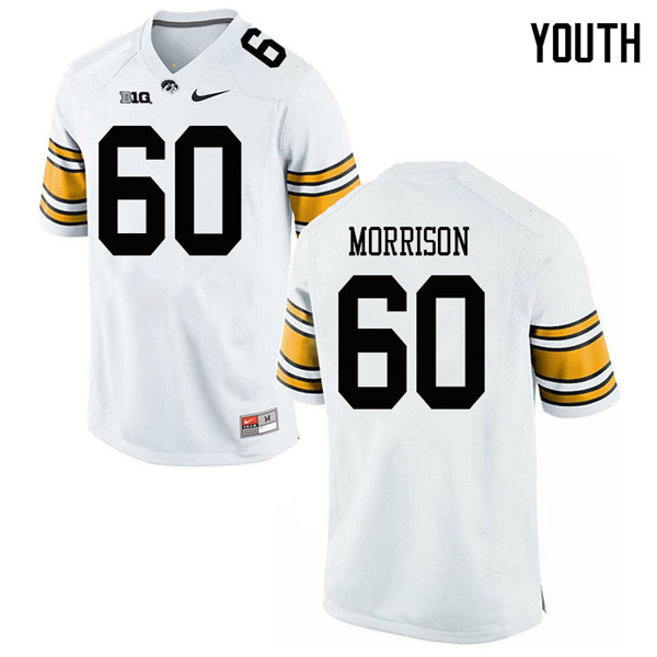 Youth #60 Jake Morrison Iowa Hawkeyes College Football Jerseys Sale-White - Click Image to Close